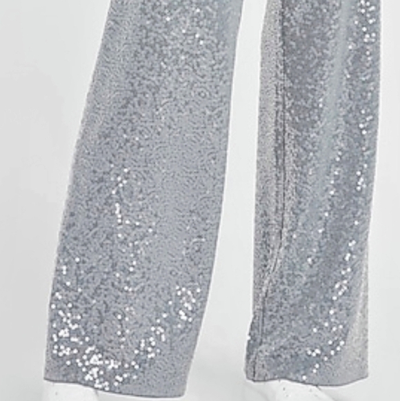Silver Sequins High Waist Wide Leg Pant in Heather Gray NWT - Picture 4 of 5